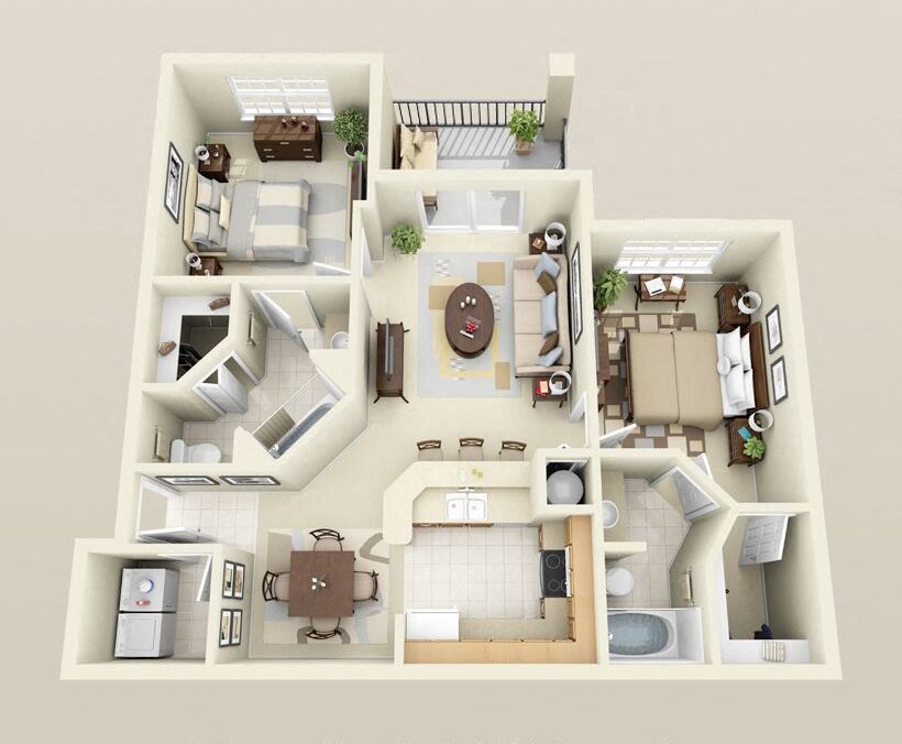 Two Bedroom Two Bath with Balcony Floor Plan Orlando Florida
